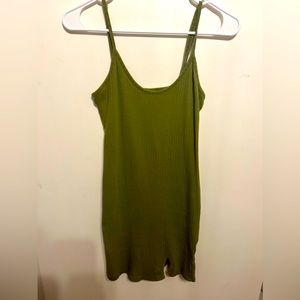 Dress. Size medium. Color is like a navy green. Below hip length.